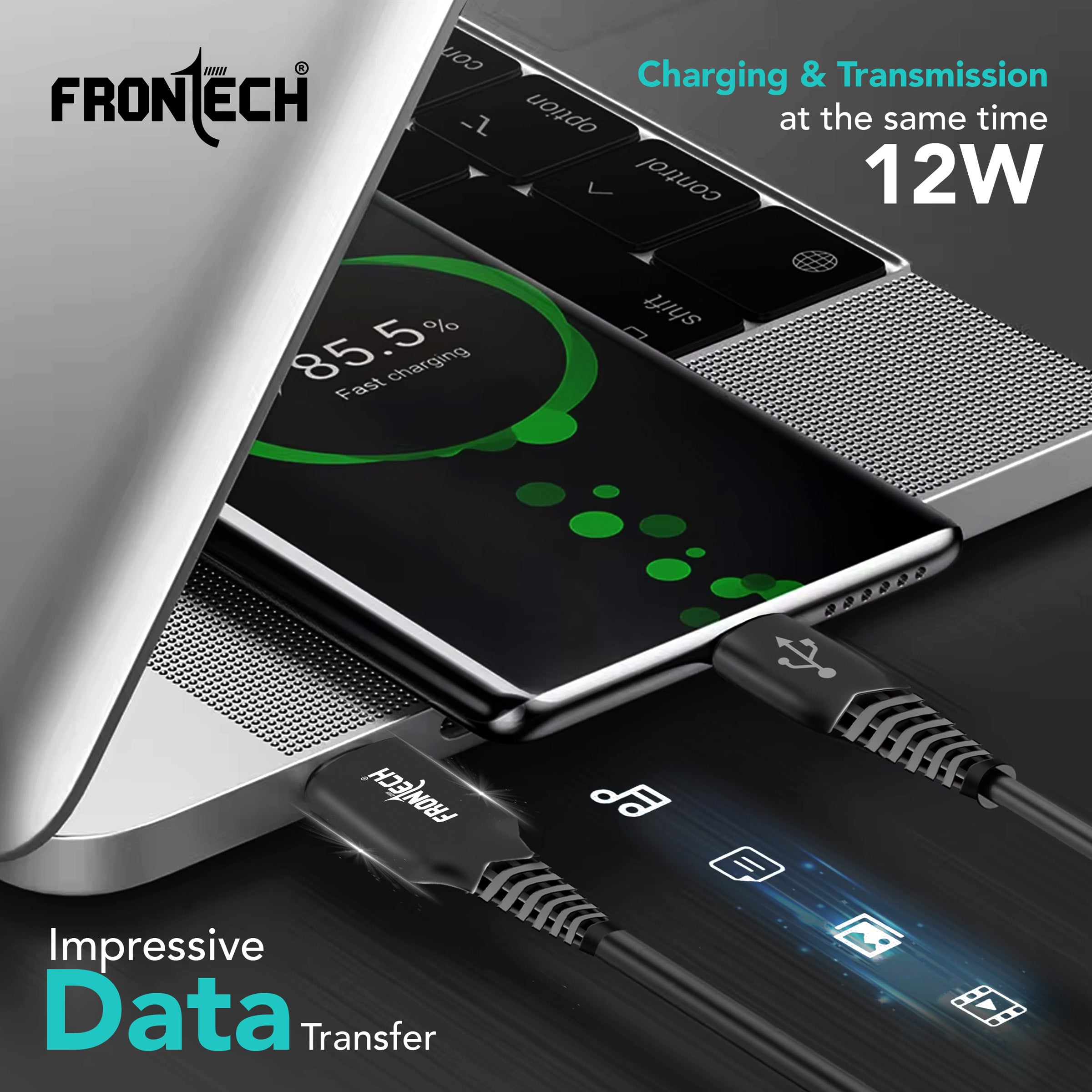FRONTECH 12W / 2.4A Super Fast Charging 1M PVC USB to Type-C Data Cable for Smartphones, Tablets, Laptops & other Micro USB V8 Devices, Charging and Data Sync (1023 - Black) FRONTECH 12W / 2.4A Super Fast Charging 1M PVC USB to Type-C Data Cable for Smartphones, Tablets, Laptops & other Micro USB V8 Devices, Charging and Data Sync (1023 - Black)